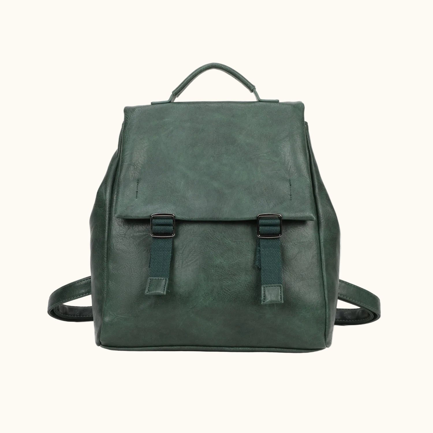 Green backpack on a white background
