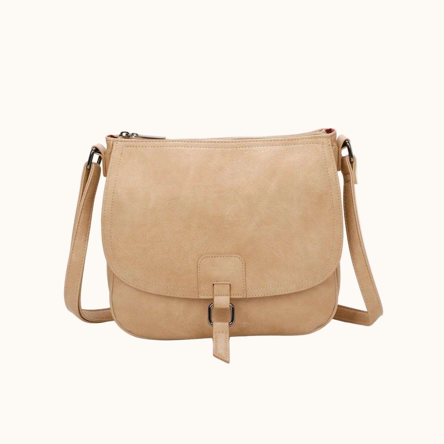 Beige crossbody bag on a white background