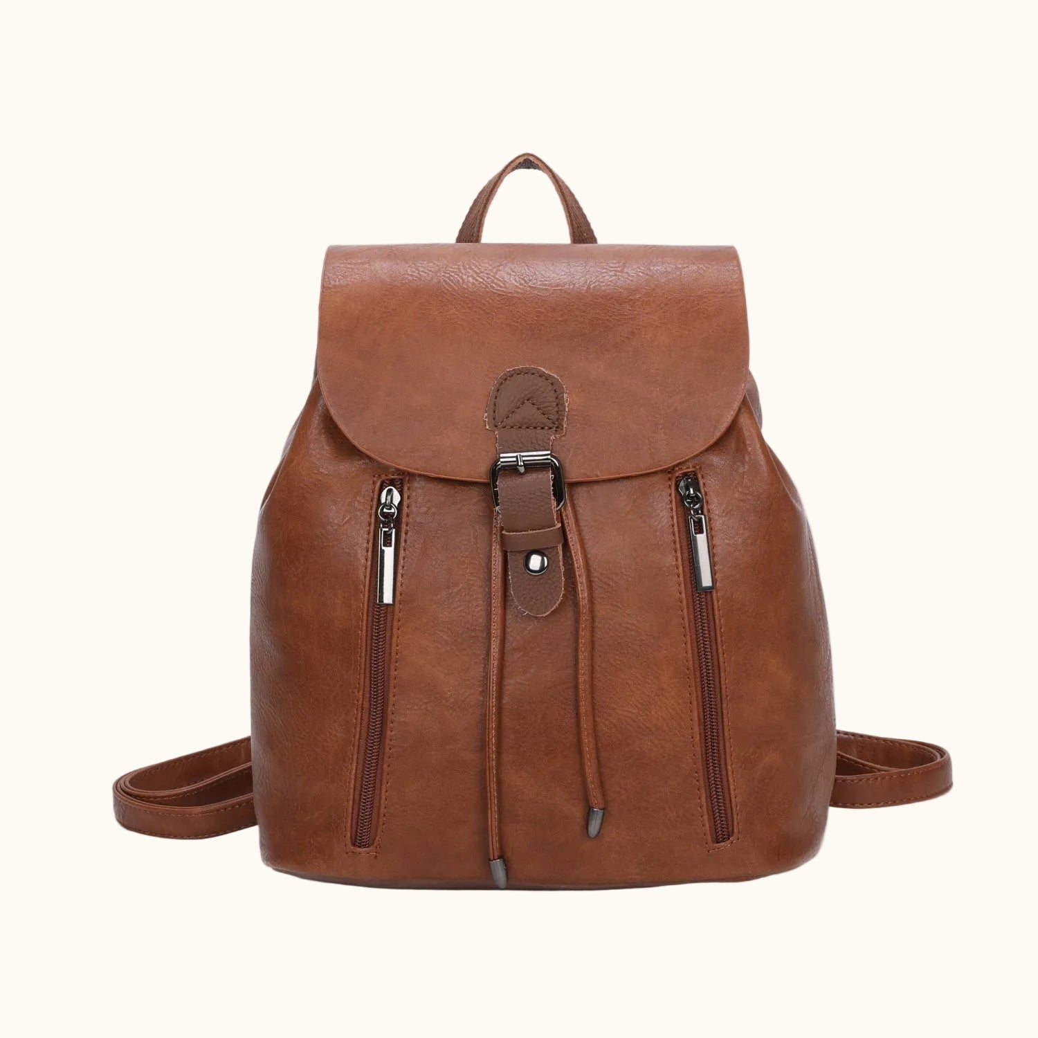 Brown leather backpack on a white background
