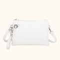 White handbag with a strap on a white background