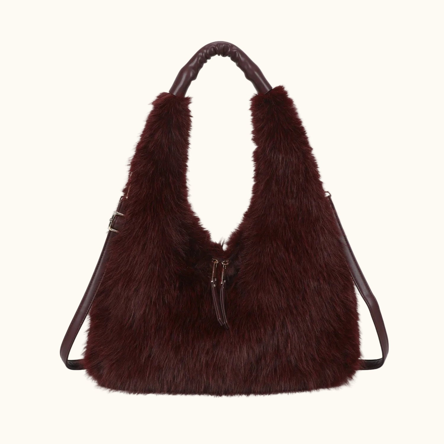 Brown fur handbag on a white background