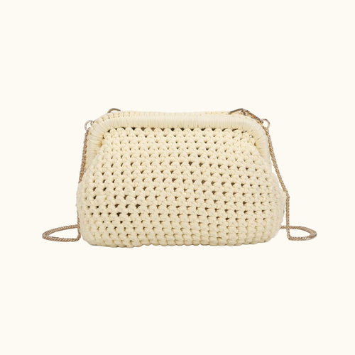 Woven handbag on a white background