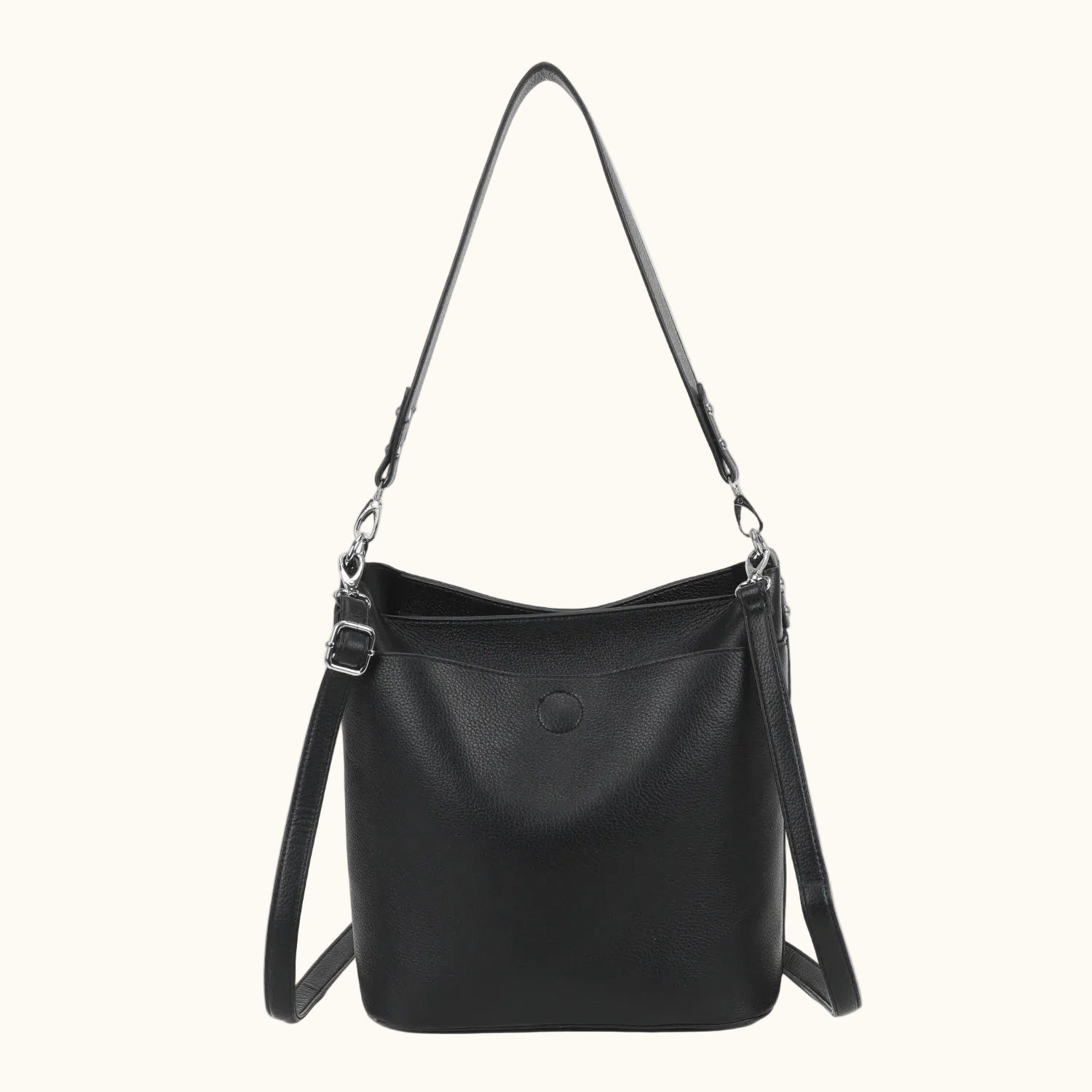 Black shoulder bag on a white background
