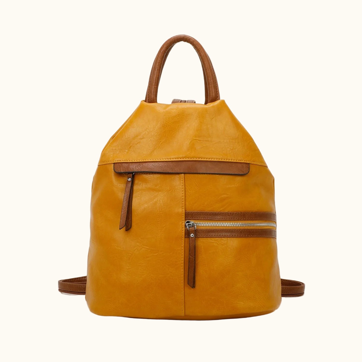Yellow backpack with brown accents on a white background