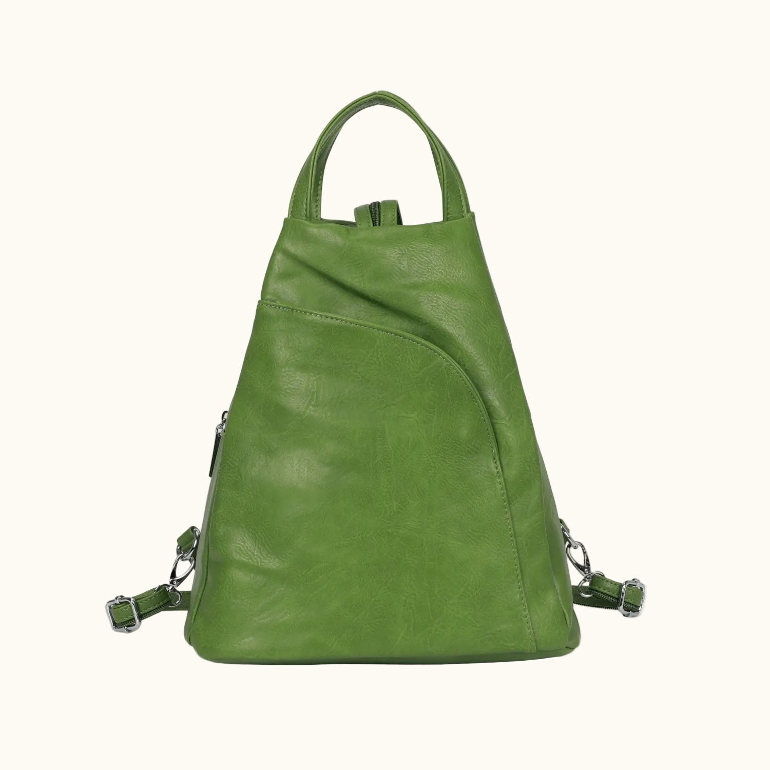 Green backpack on a white background