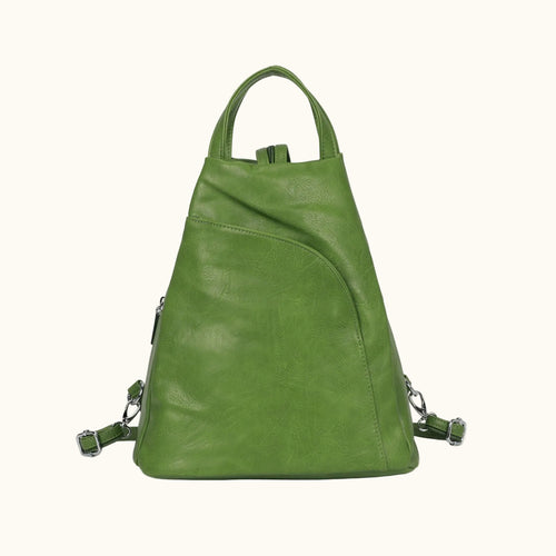 Green backpack on a white background