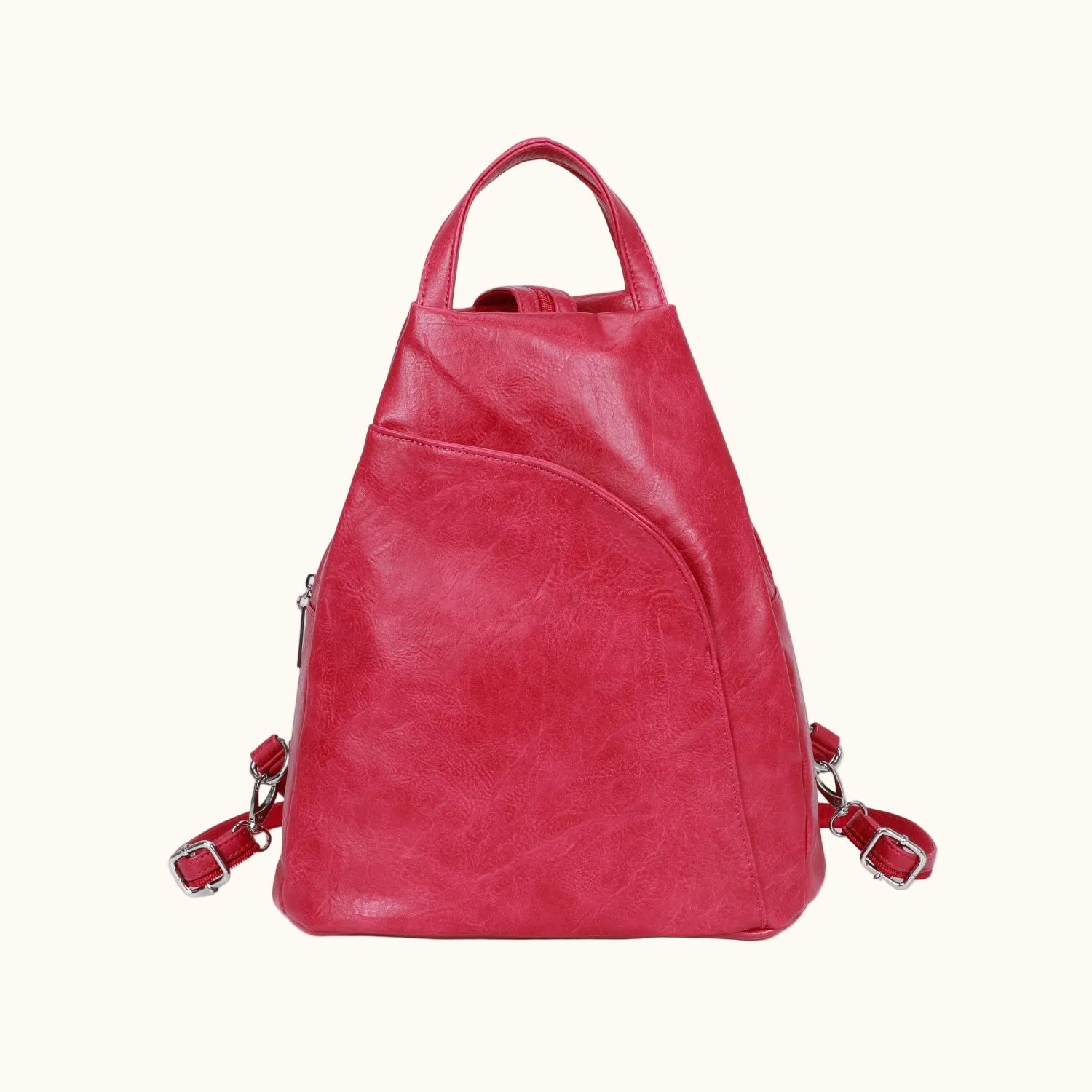 Red backpack on a white background