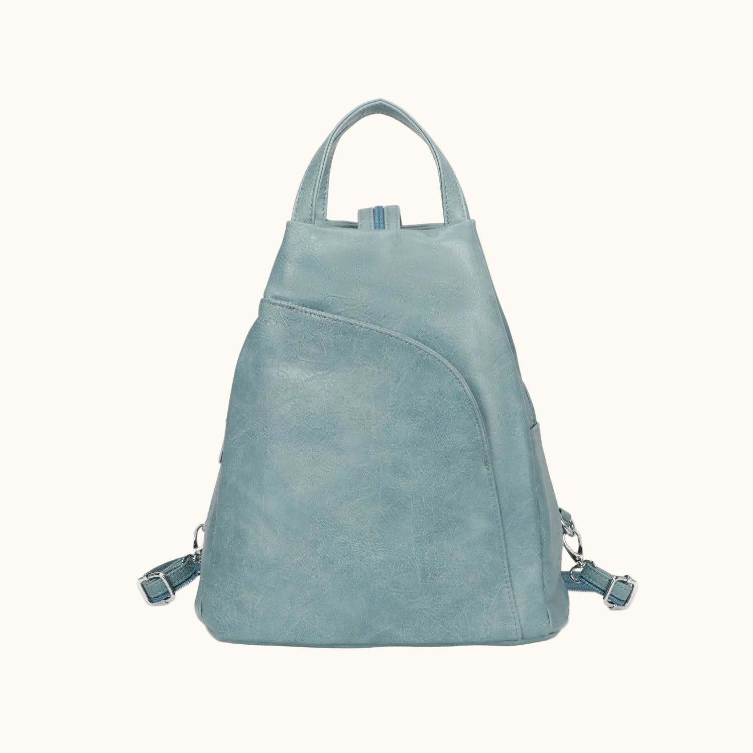 Light blue backpack on a white background