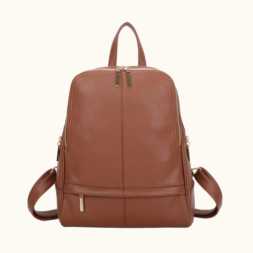 Brown leather backpack on a white background
