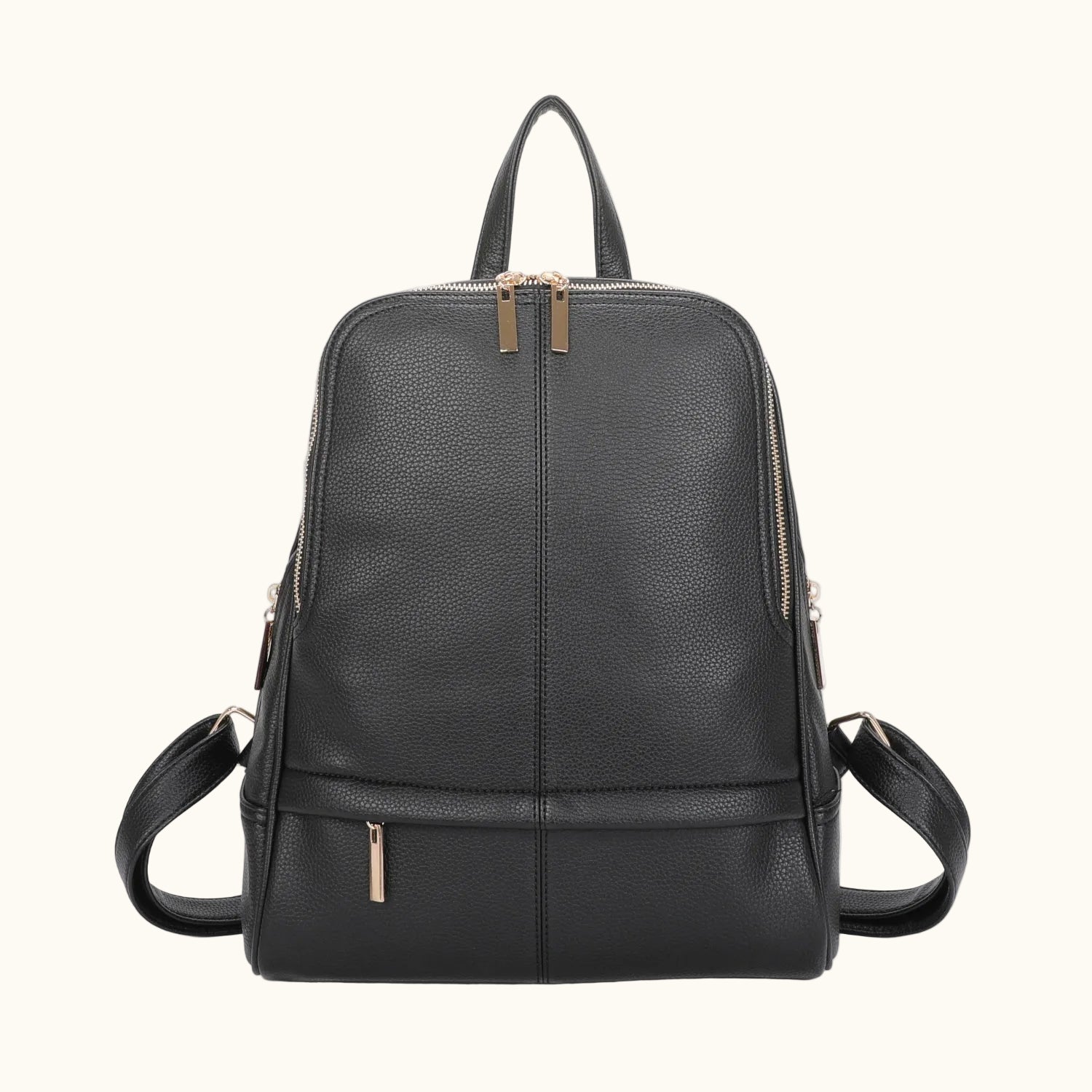 Black leather backpack on a white background