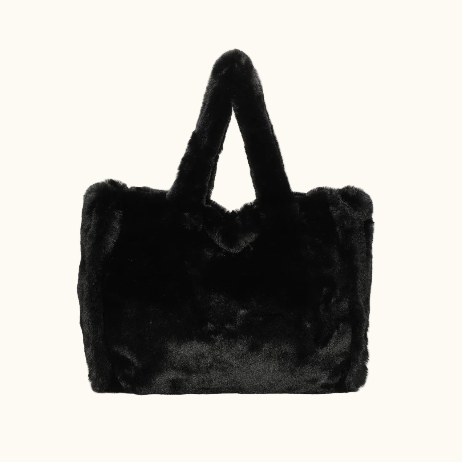 Black fur tote bag on a white background