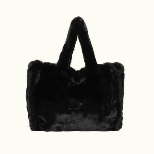 Black fur tote bag on a white background