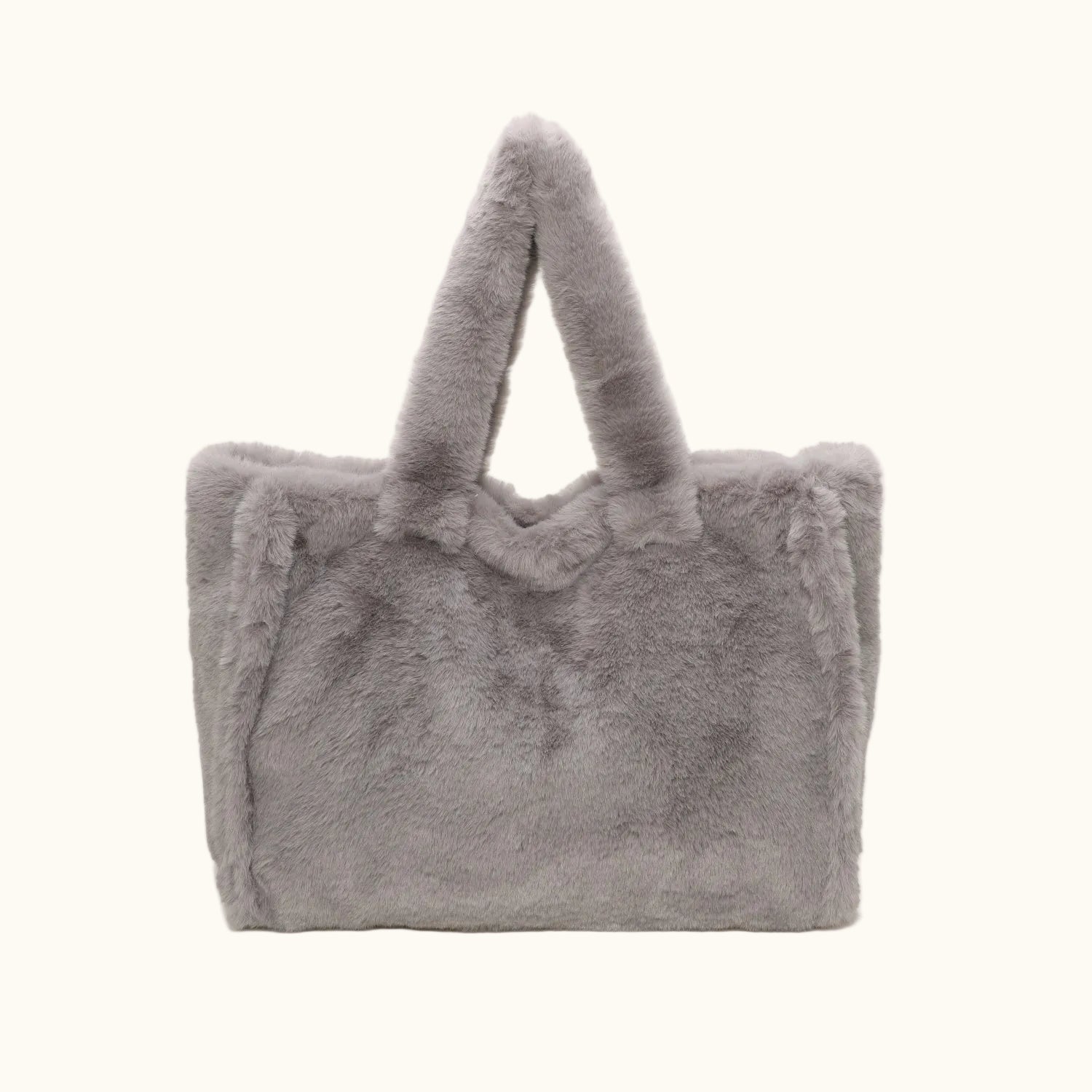 Gray fluffy tote bag on a white background