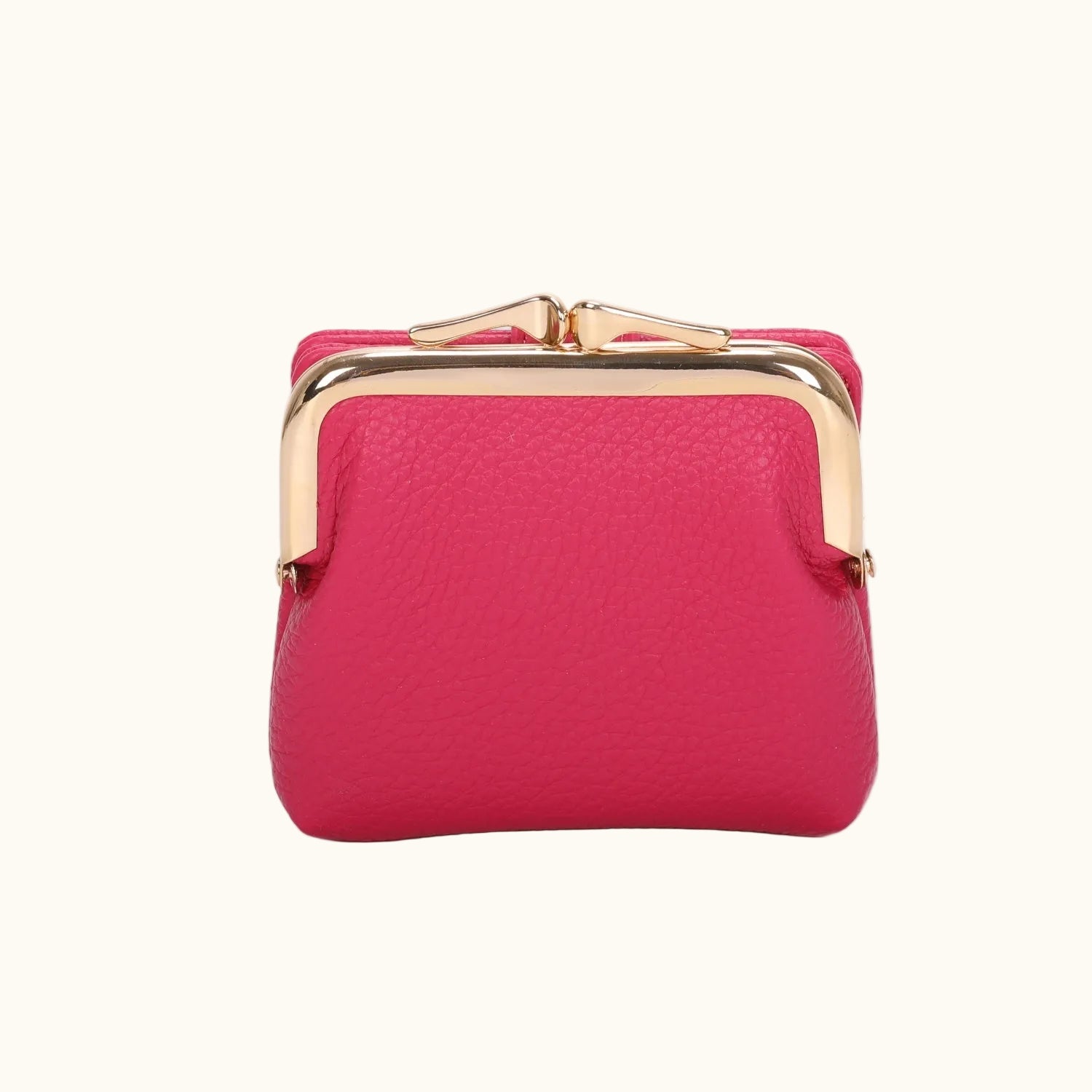 Pink purse with gold clasp on a white background