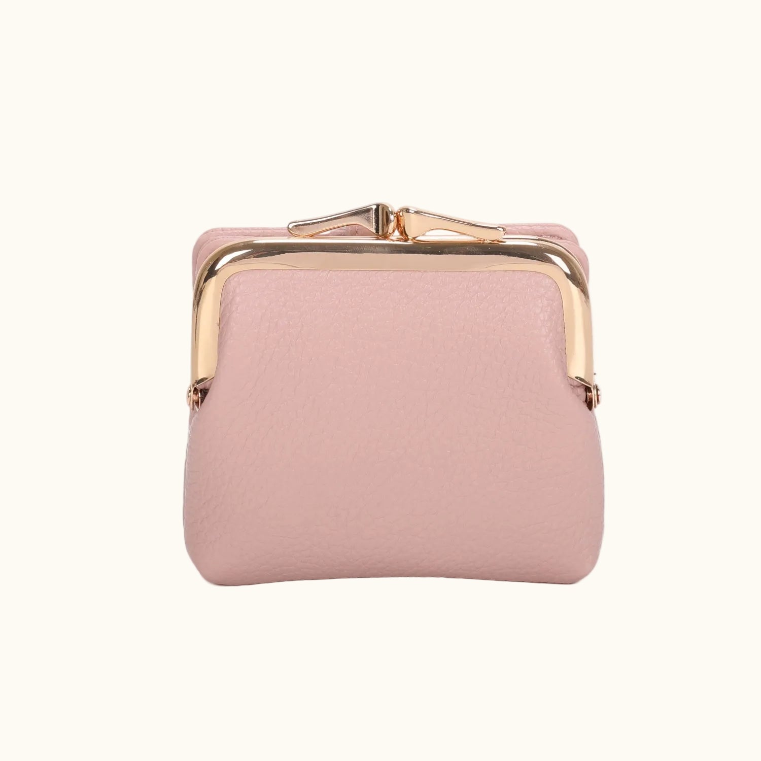 Pink purse with gold clasp on a white background