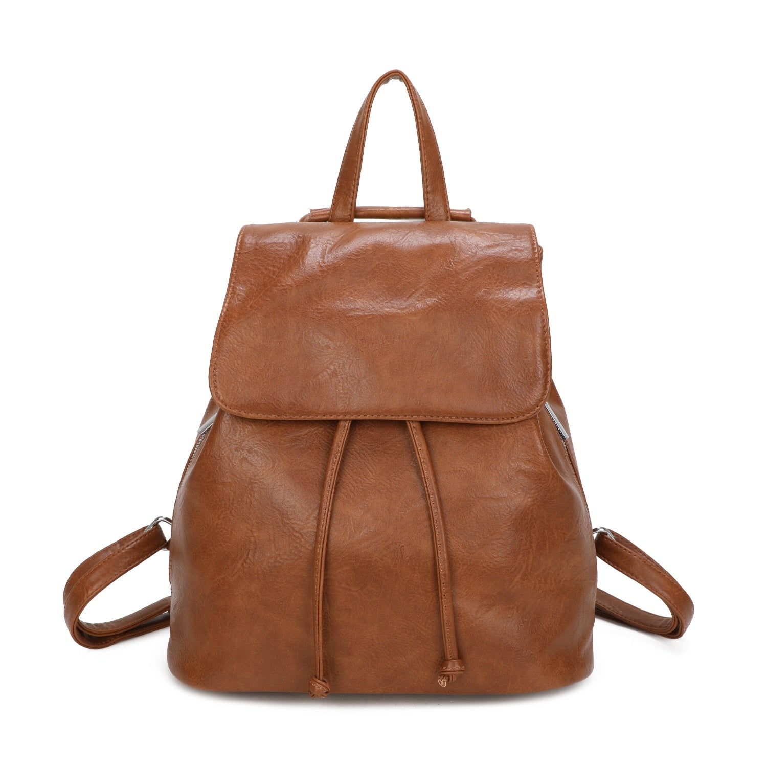 Brown leather backpack on a white background