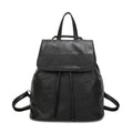 Black leather backpack on a white background