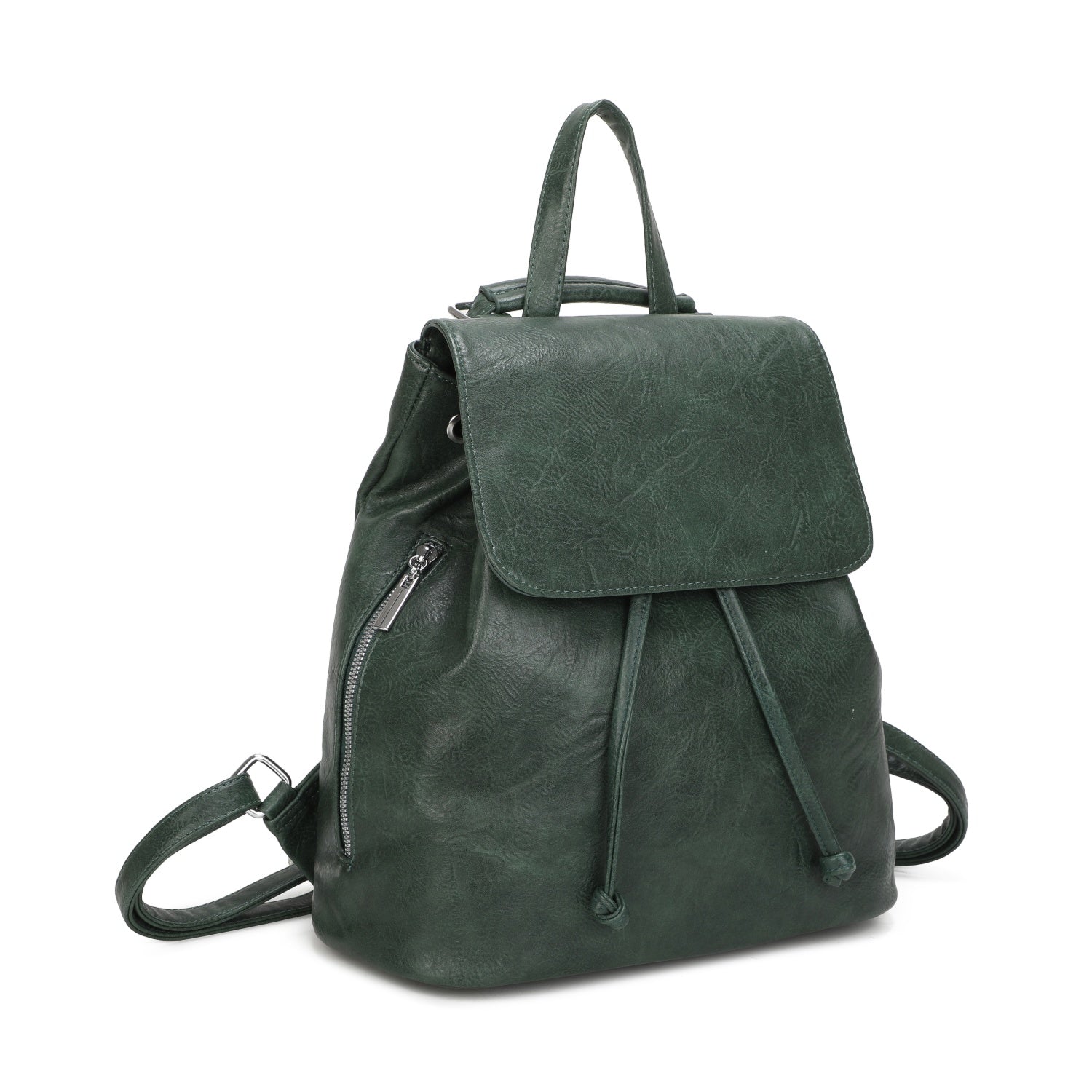 Green backpack on a white background