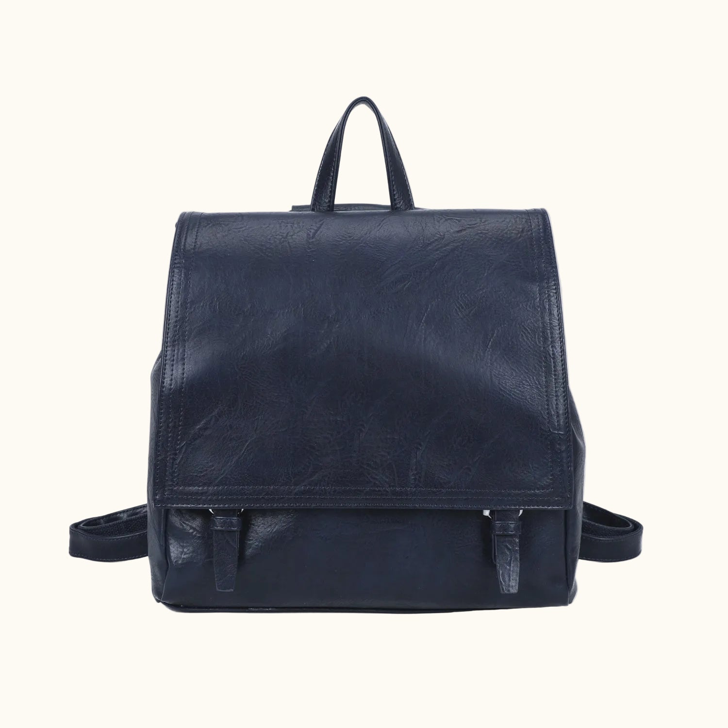 Black leather backpack on a white background