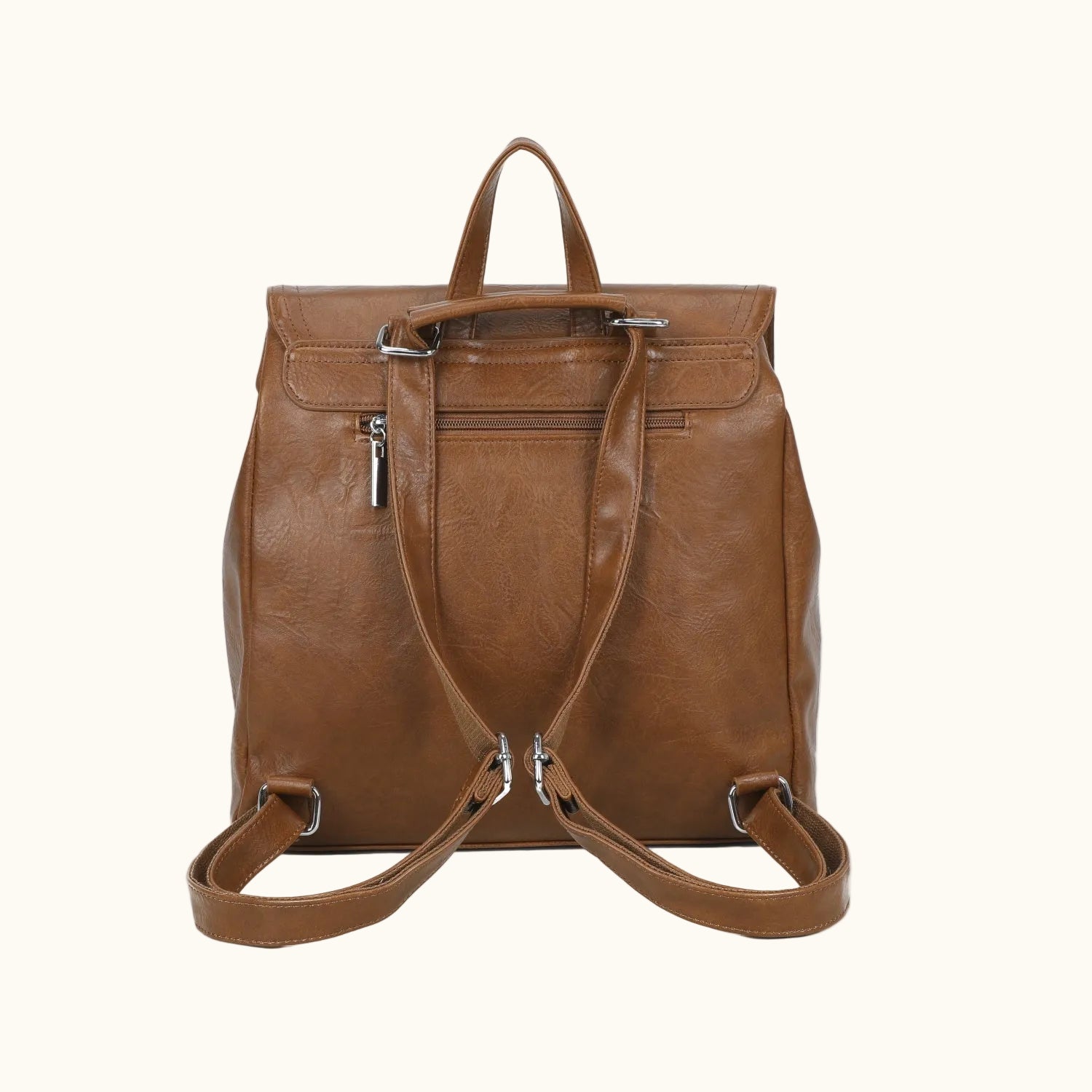 Brown leather backpack on a white background
