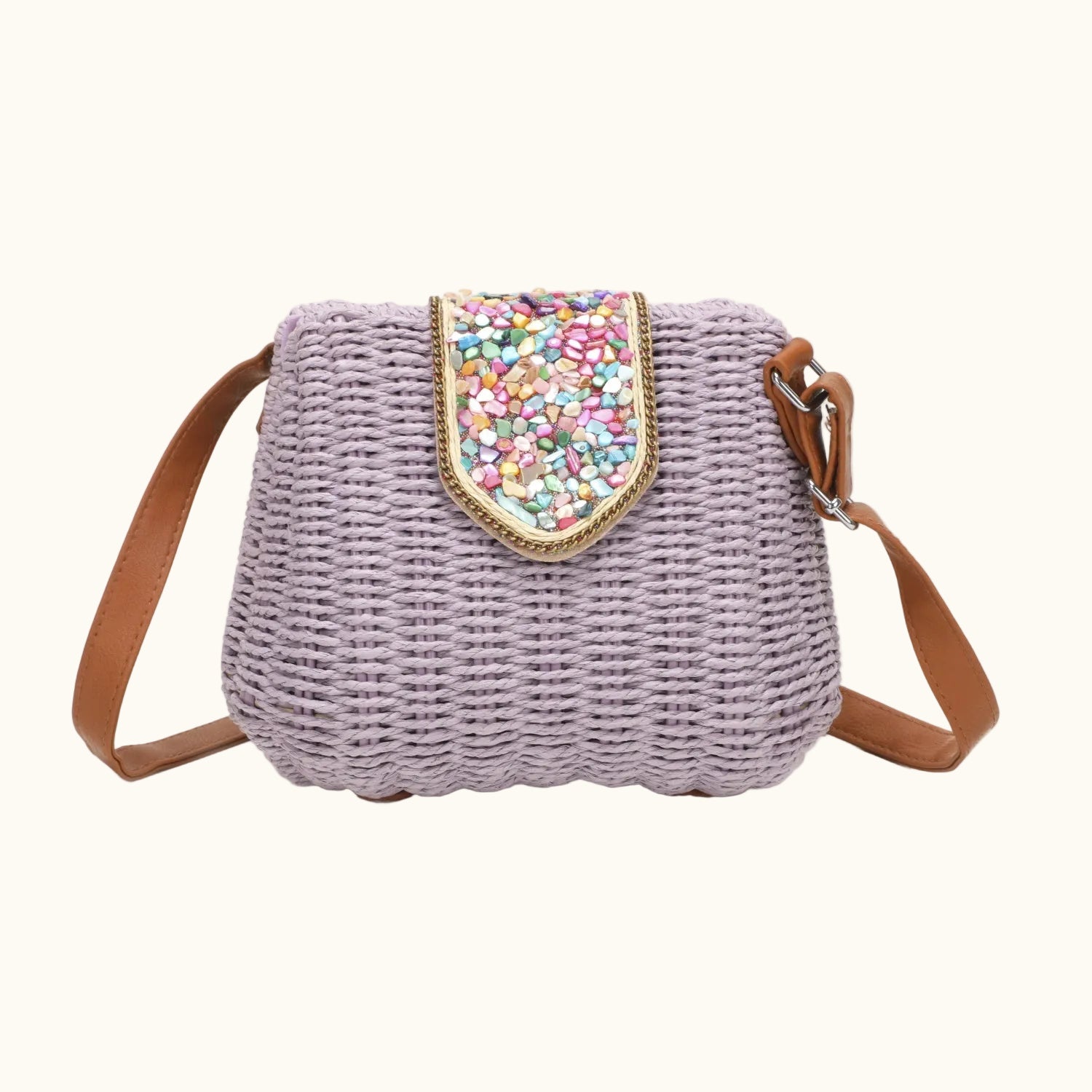 J6519 Straw Crossbody Bag with gems