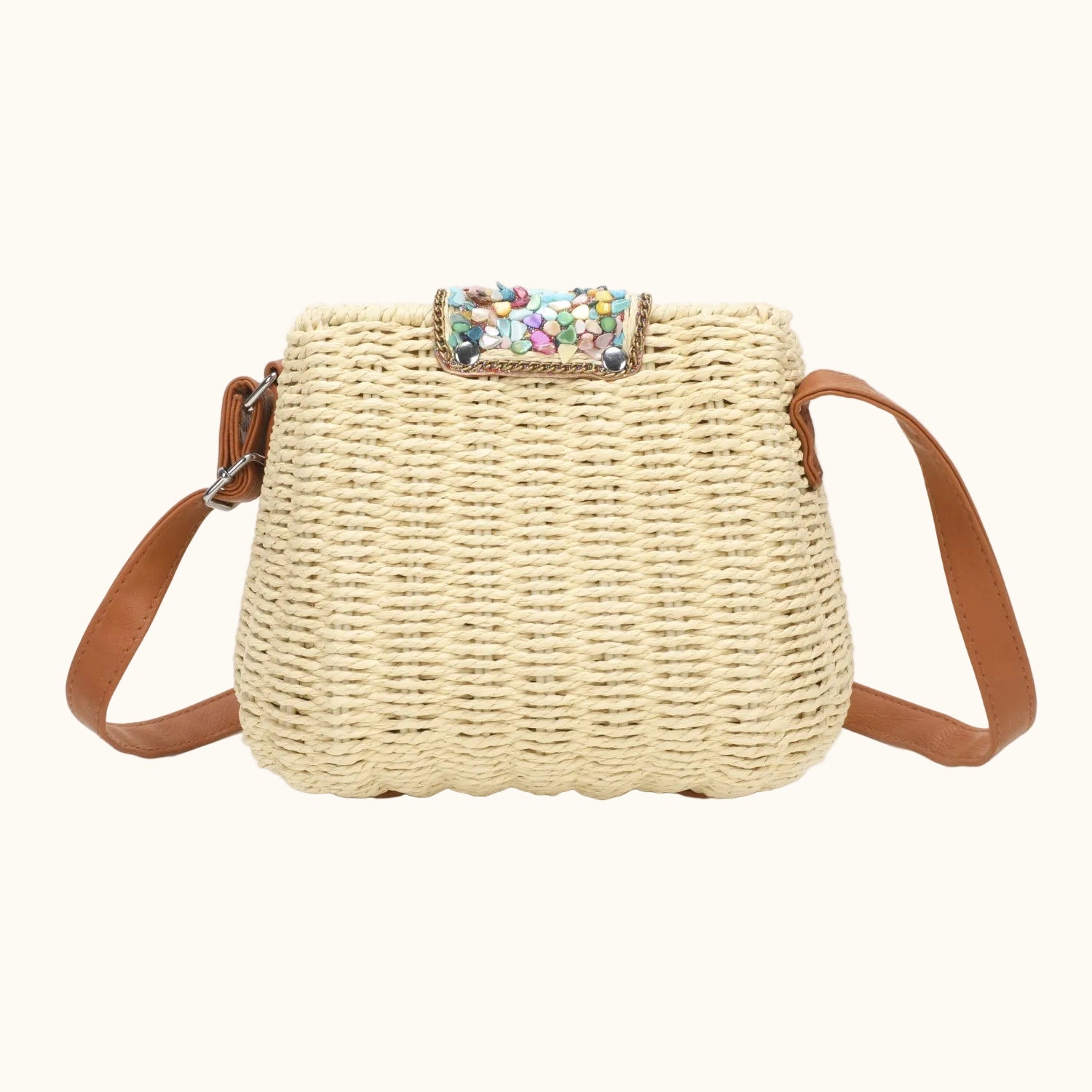 J6519 Straw Crossbody Bag with gems