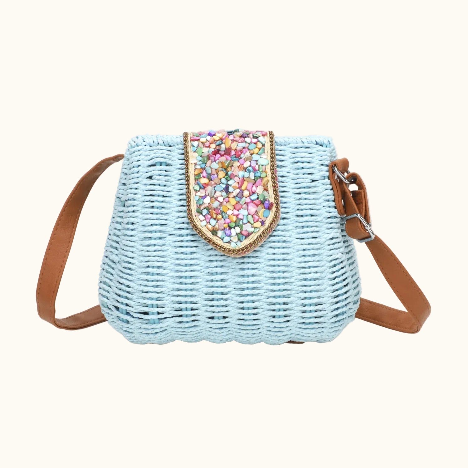 J6519 Straw Crossbody Bag with gems