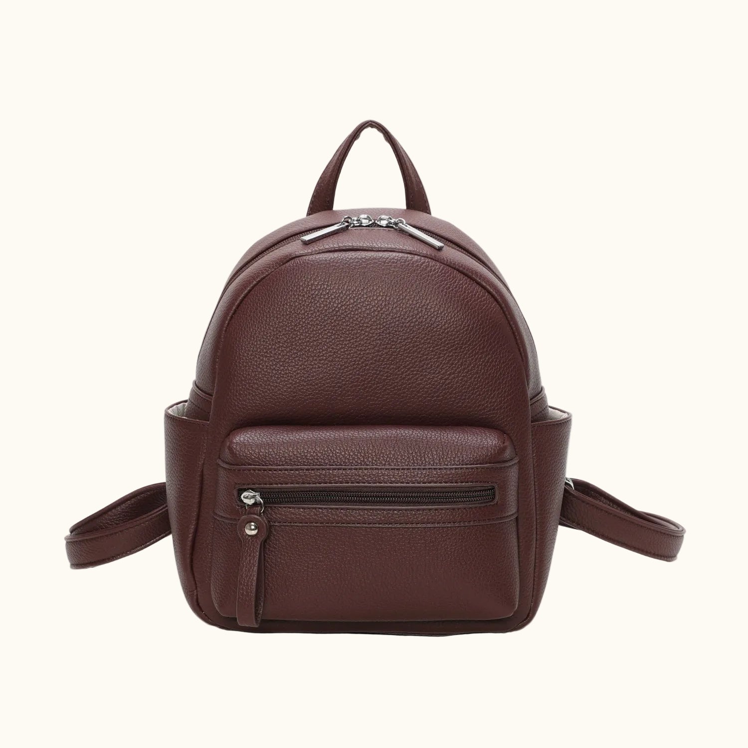 Brown leather backpack on a white background