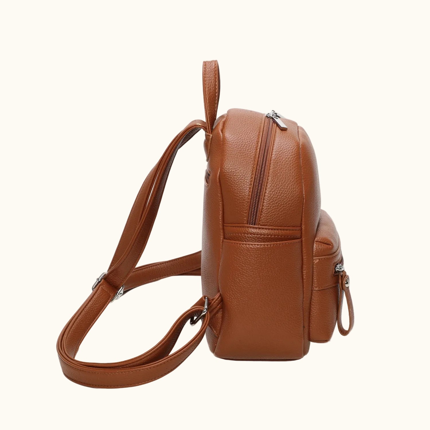 Brown leather backpack on a white background