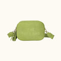 Green tote bag with 'THE TOTE BAG' text on a white background