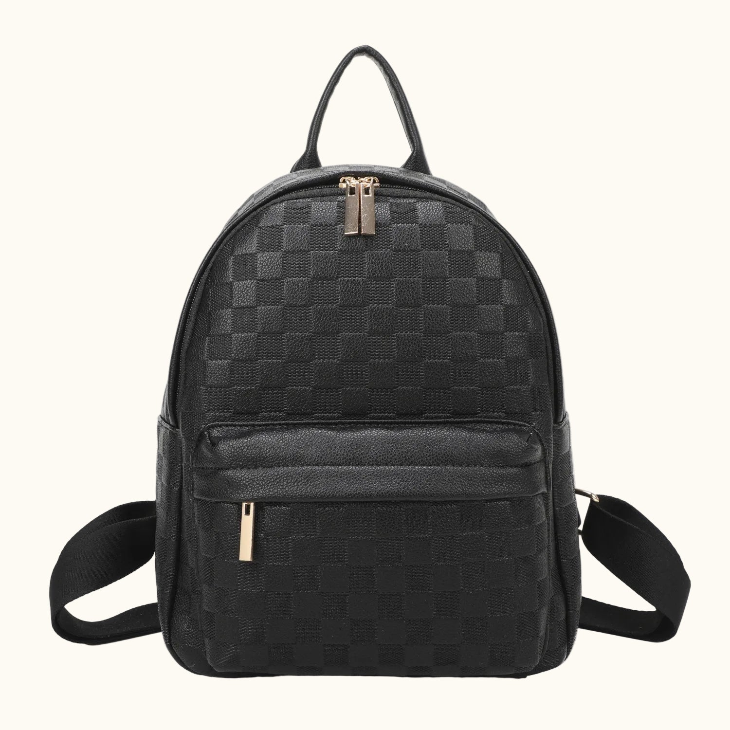 Black checkered pattern backpack on a white background