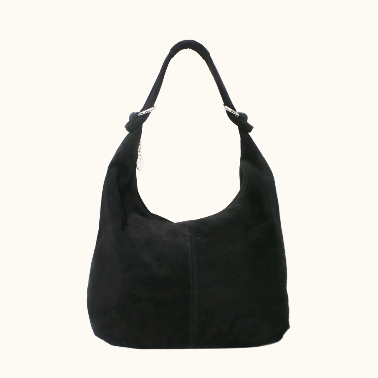Black handbag on a white background