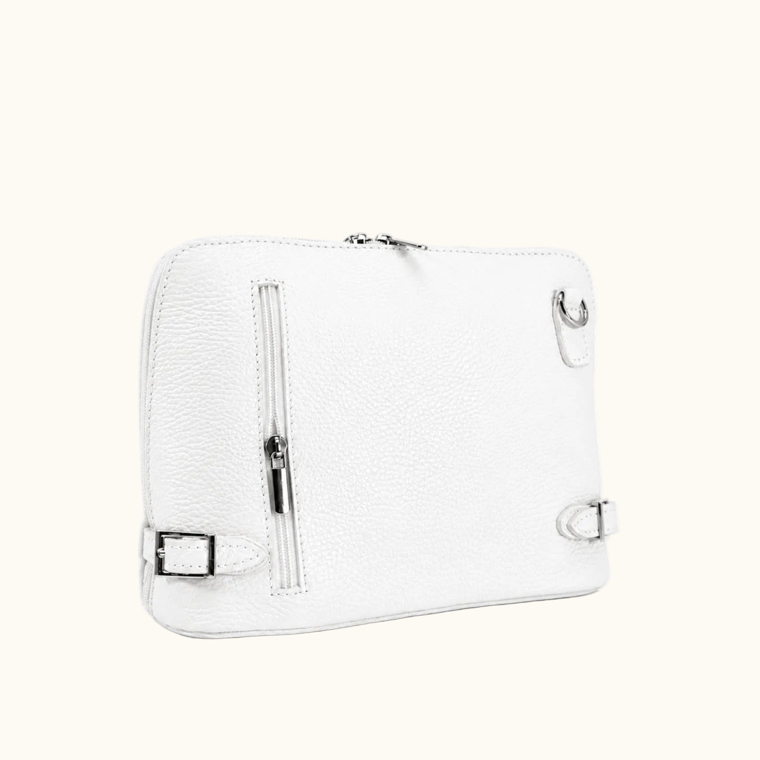 White pouch with zippers on a white background