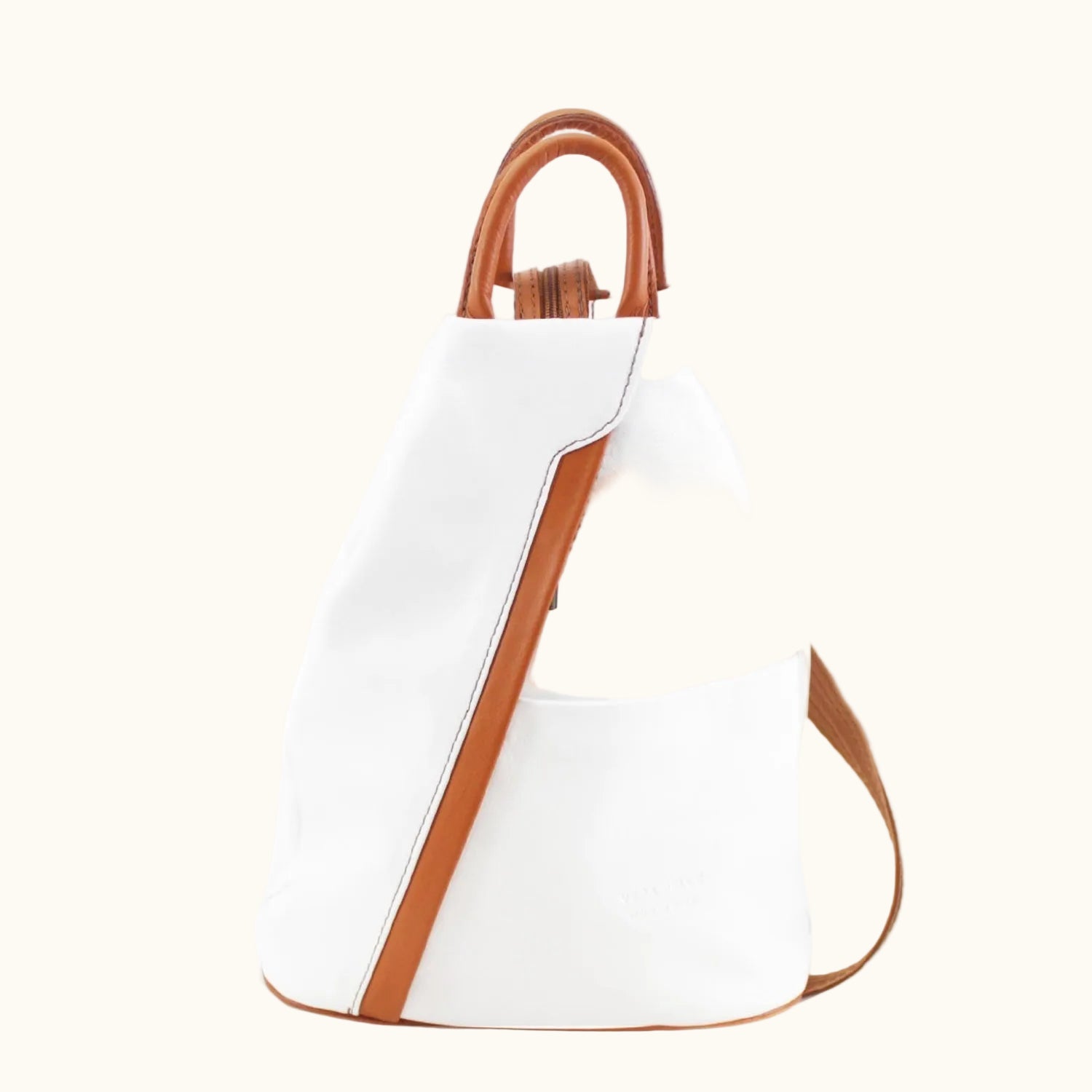 White bag with brown accents on a white background