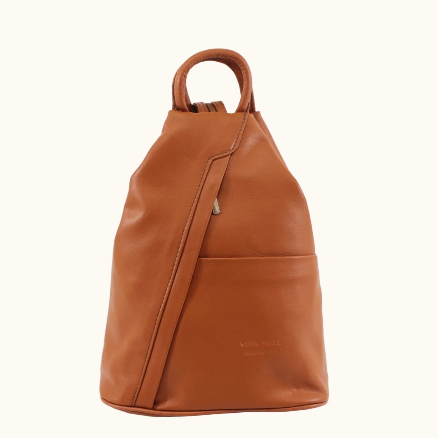 Brown leather backpack on a white background