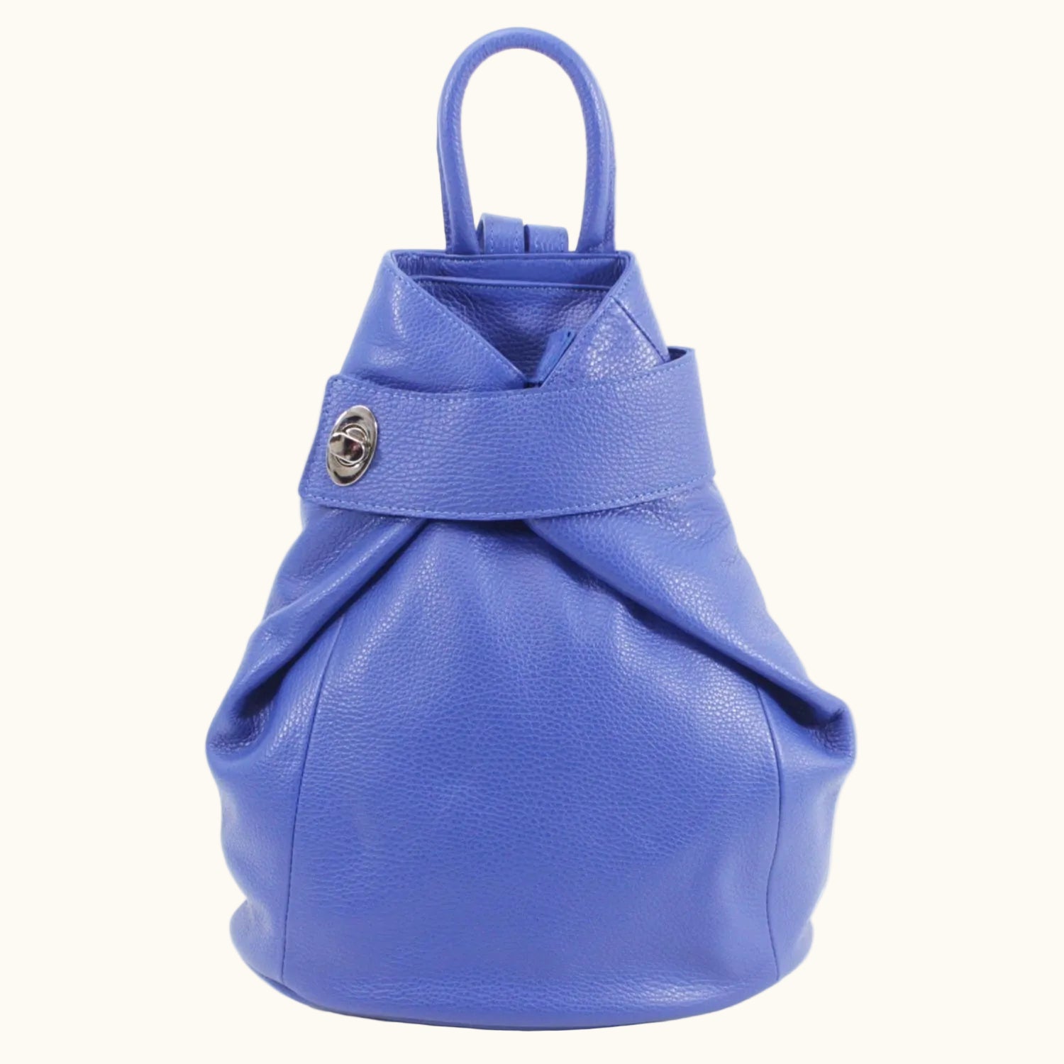 Blue leather backpack on a white background