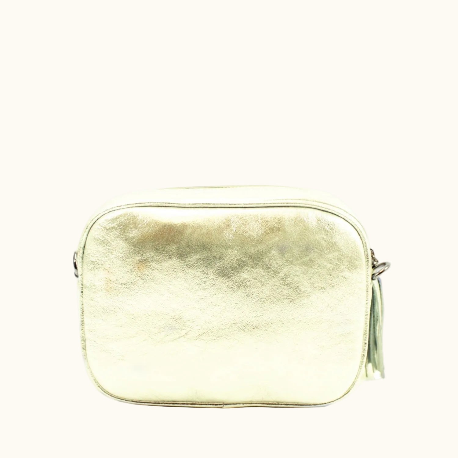 Gold metallic pouch on a white background